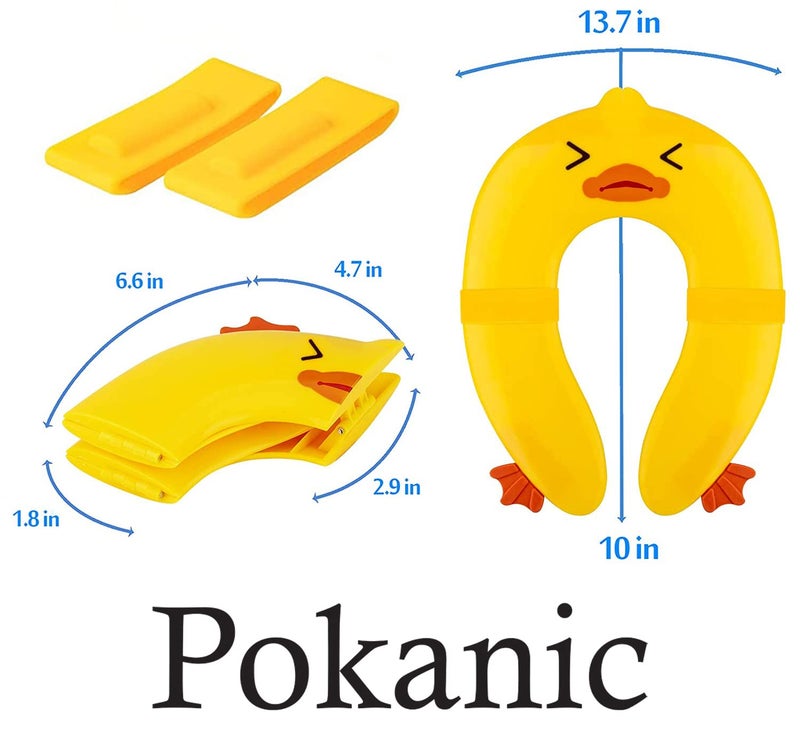 POKANIC Toilet Potty Training Seat Cover, Travel Toilet Seat, Folding Non Slip Silicone Pads, Travel Portable Reusable Kids Toddlers Boys Girls, Carry Bag (Yellow - Duck) - Image 4
